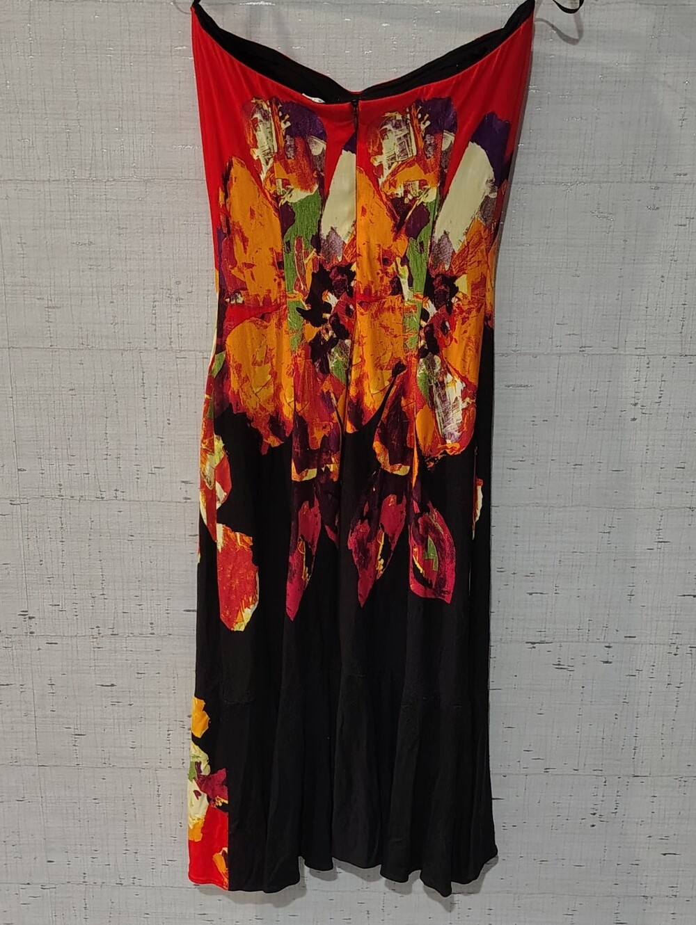 Striking Fiery Red on Black Strapless Midi Bodycon VTG 90's Dress by Cache Sz S - Picture 4 of 6